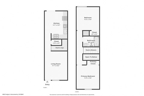 Floor plan for 2 beds, 1 bath, 900 sqft
